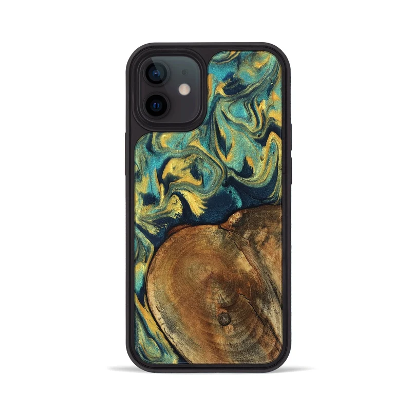iPhone 12 Wood Phone Case - Odie (Teal & Gold, 829995)