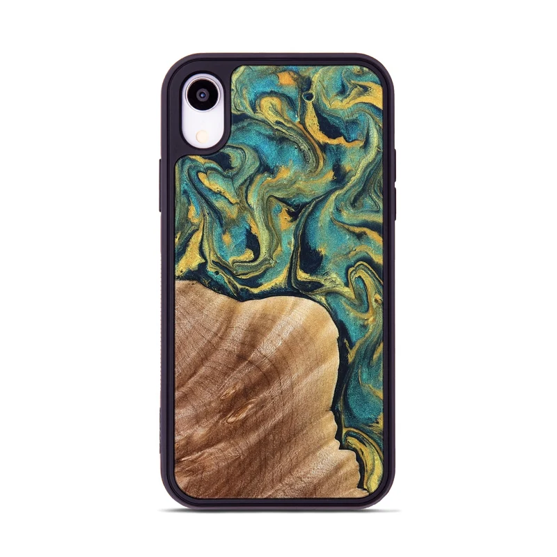 iPhone Xr Wood Phone Case - Julius (Teal & Gold, 830006)