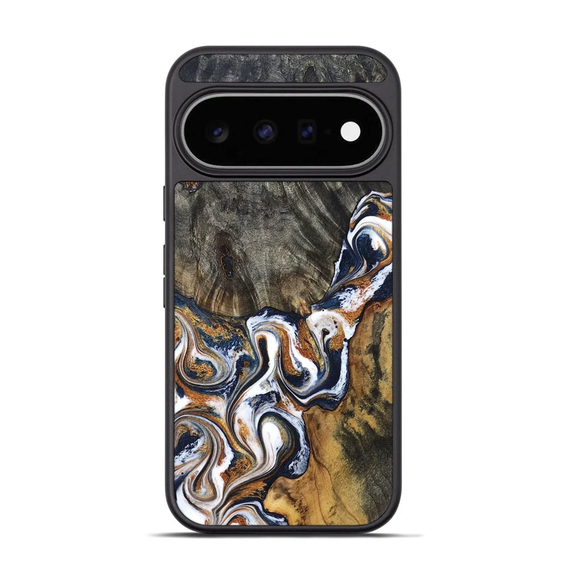 Pixel 11 Pro Wood Phone Case - Isai (Teal & Gold, 830003)