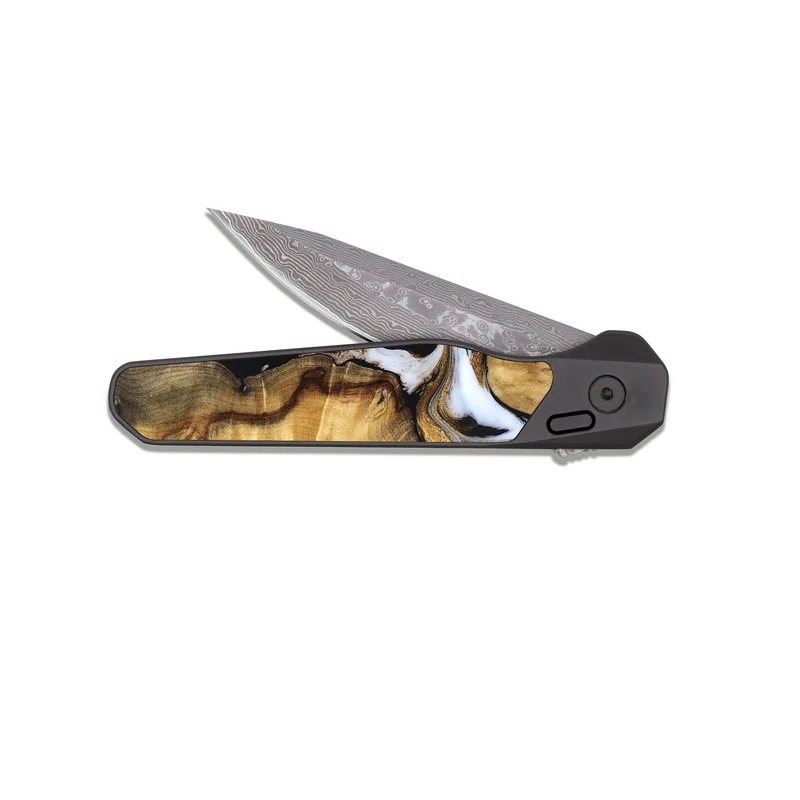 EDC Dark Damascus Wood Pocket Knife - Cristal (Black & White, 830042)