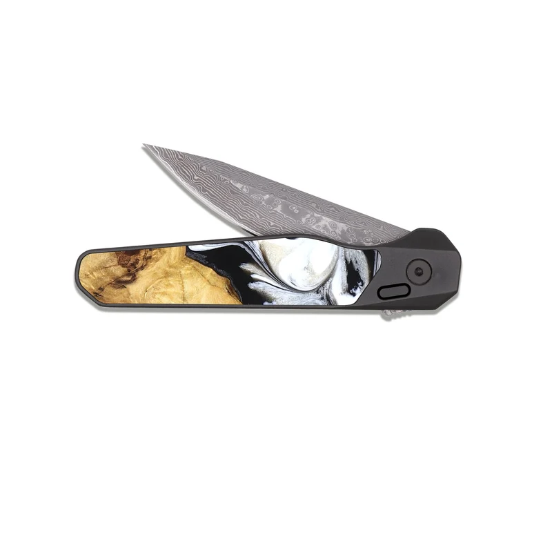 EDC Dark Damascus Wood Pocket Knife - Arian (Black & White, 830040)