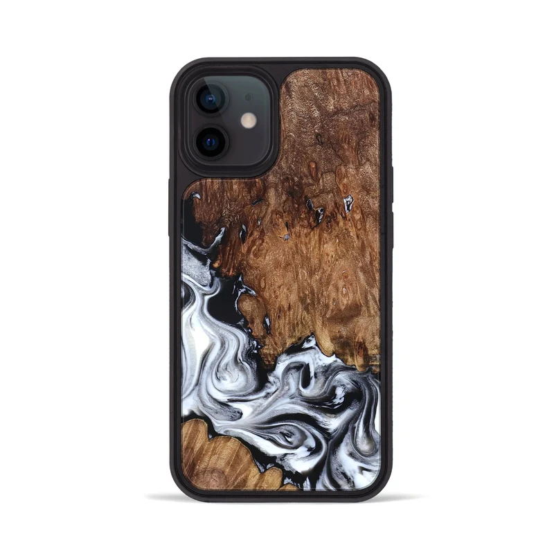 iPhone 12 Wood Phone Case - Hailee (Black & White, 830044)