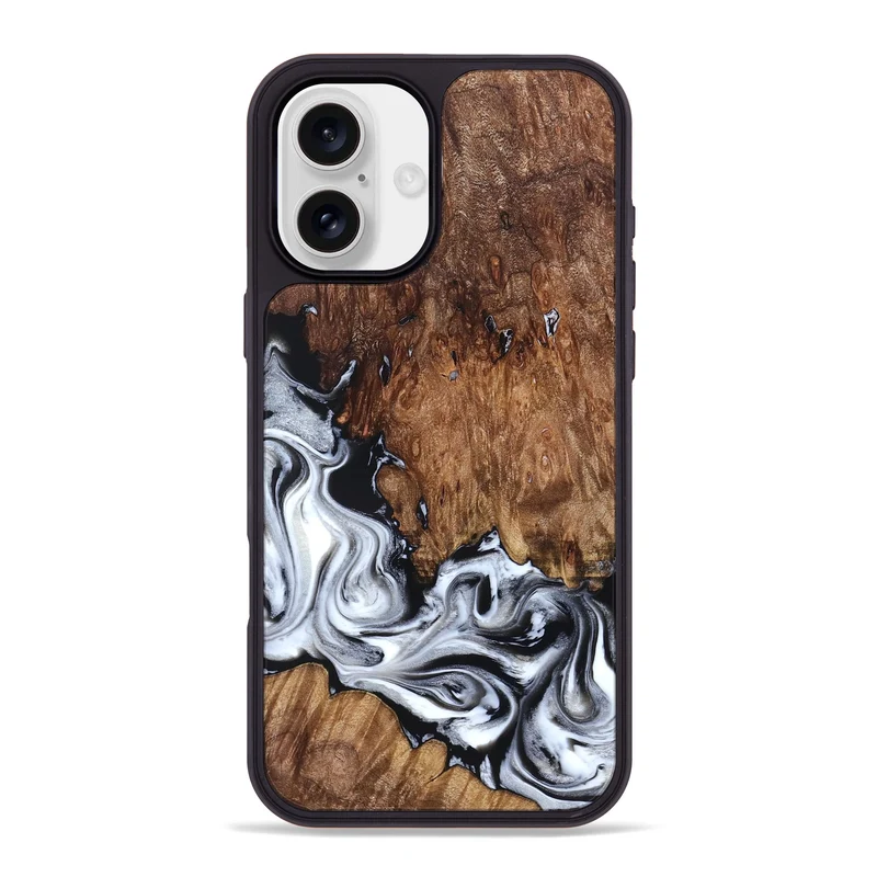 iPhone 16 Plus Wood Phone Case - Hailee (Black & White, 830044)