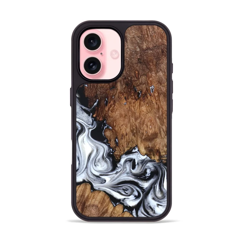 iPhone 16 Wood Phone Case - Hailee (Black & White, 830044)