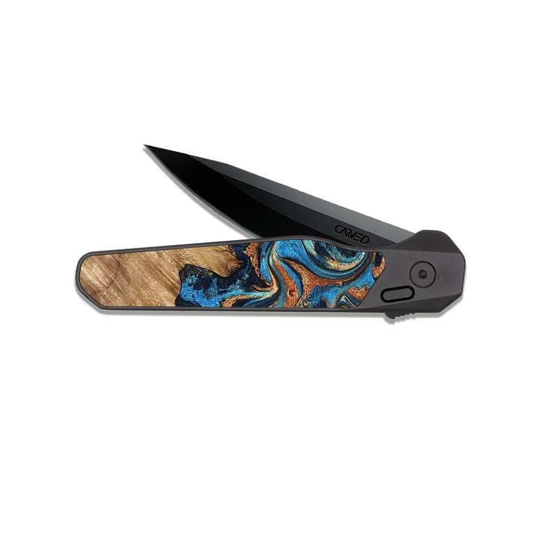 EDC Dark Slate Wood Pocket Knife - Indigo (Teal & Gold, 829999)