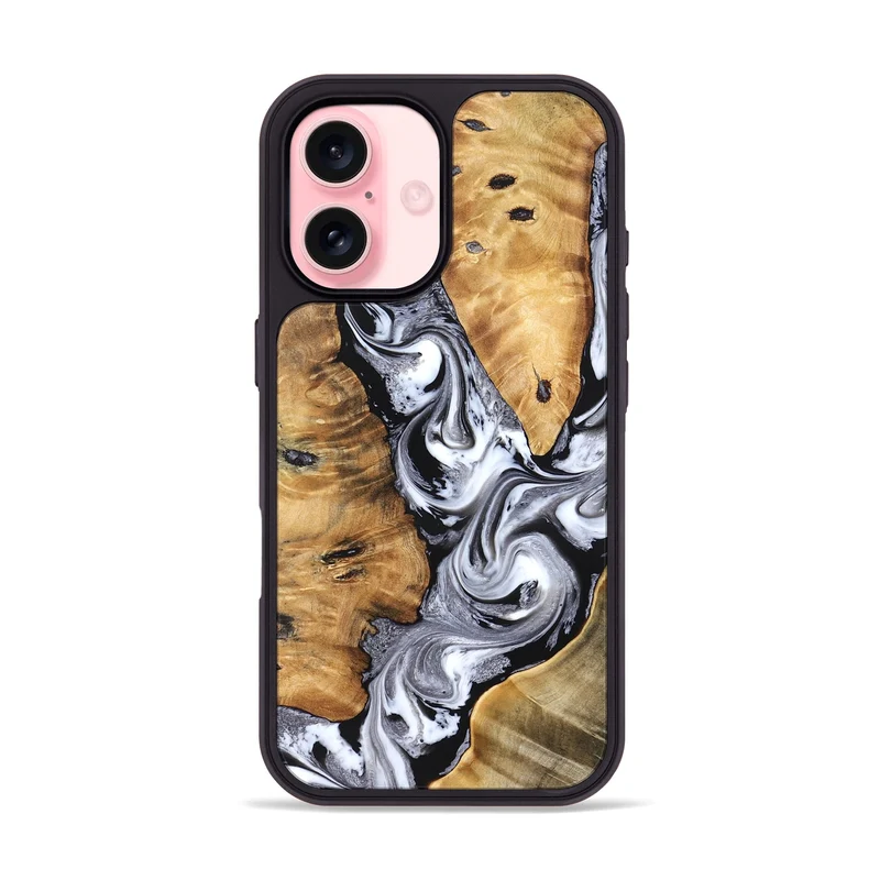 iPhone 16 Wood Phone Case - Cloe (Black & White, 830041)