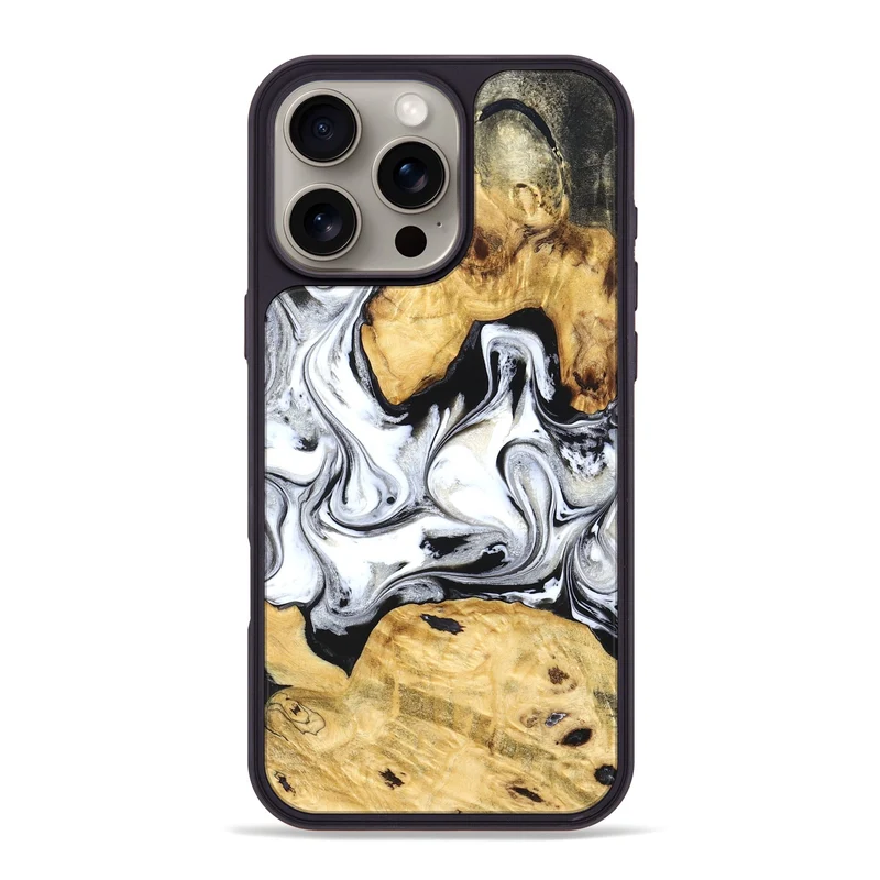 iPhone 16 Pro Max Wood Phone Case - Arian (Black & White, 830040)