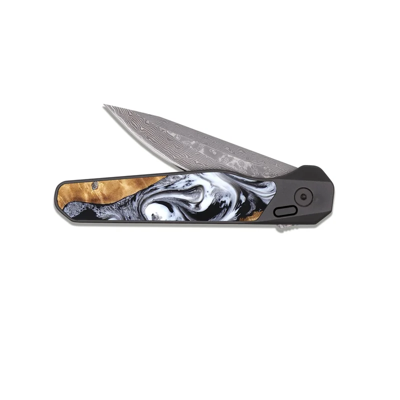 EDC Dark Damascus Wood Pocket Knife - Cloe (Black & White, 830041)