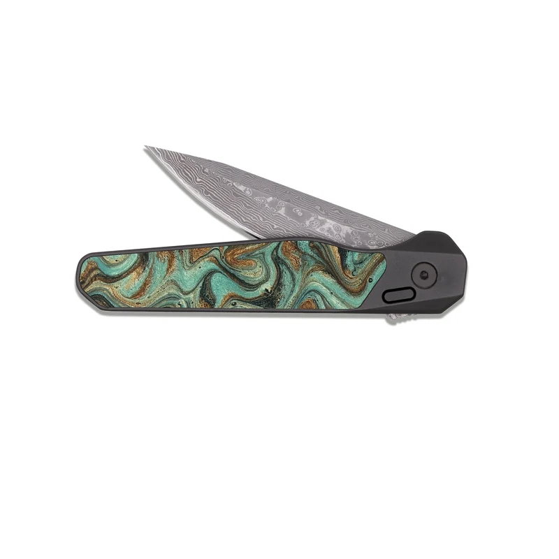 EDC Dark Damascus Wood Pocket Knife - Arsenio (Green, 829978)
