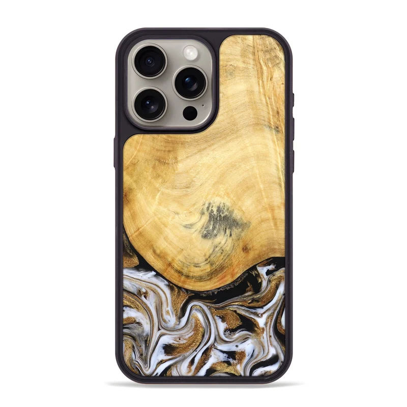 iPhone 15 Pro Max Wood Phone Case - Kamiyah (Black & White, 830030)