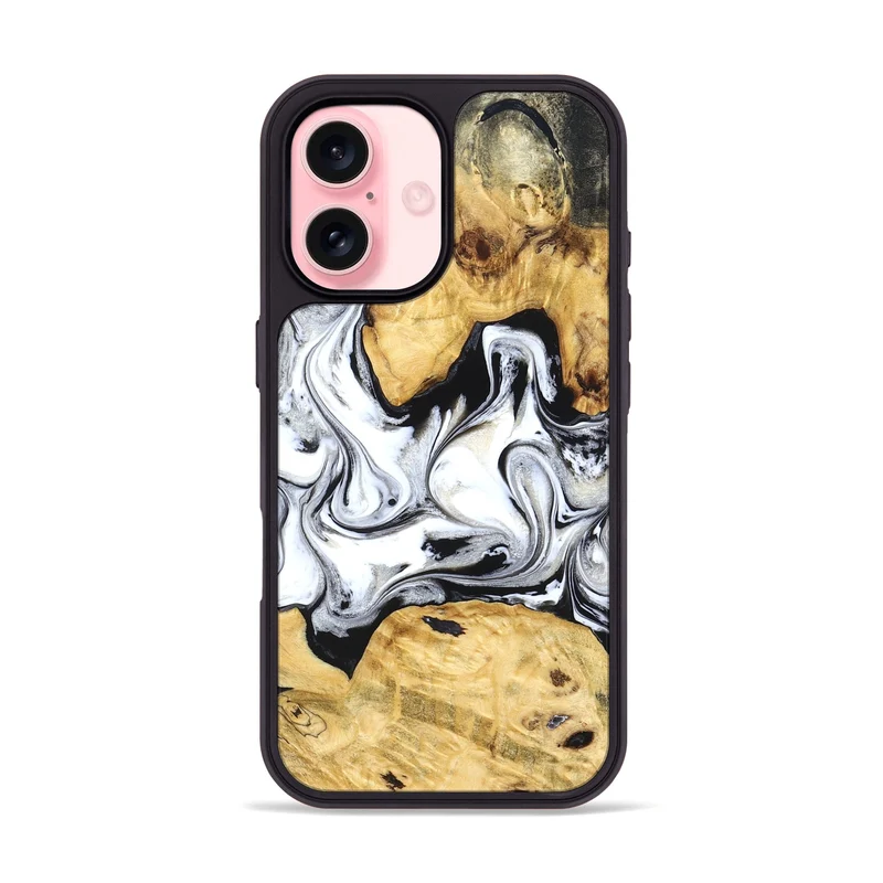 iPhone 16 Wood Phone Case - Arian (Black & White, 830040)