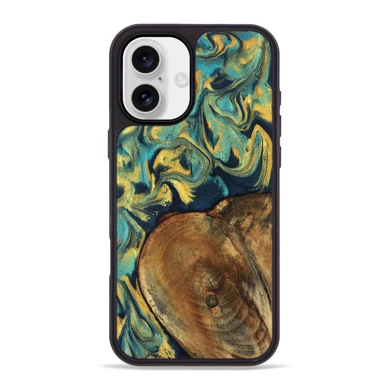 iPhone 16 Plus Wood Phone Case - Odie (Teal & Gold, 829995)