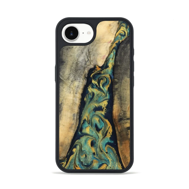 iPhone 16e Wood Phone Case - Vicente (Teal & Gold, 830000)