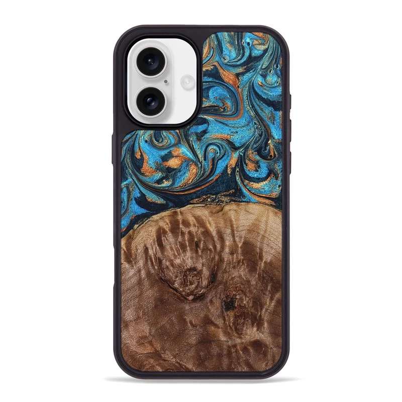 iPhone 16 Plus Wood Phone Case - Nautica (Teal & Gold, 829996)