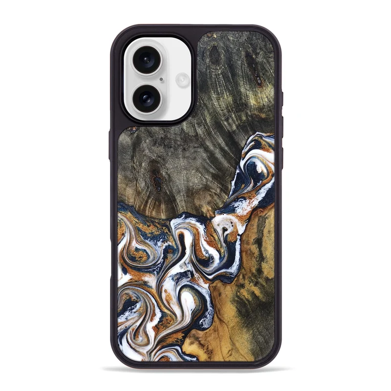 iPhone 16 Plus Wood Phone Case - Isai (Teal & Gold, 830003)