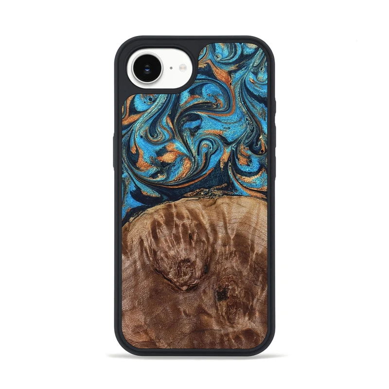 iPhone 16e Wood Phone Case - Nautica (Teal & Gold, 829996)