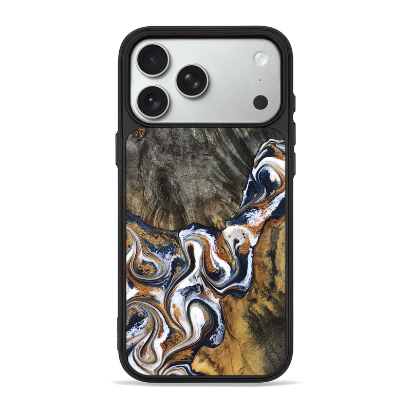 iPhone 18 Pro Max Wood Phone Case - Isai (Teal & Gold, 830003)