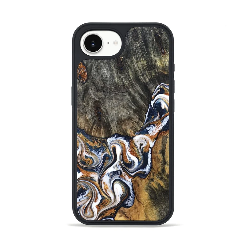 iPhone 16e Wood Phone Case - Isai (Teal & Gold, 830003)