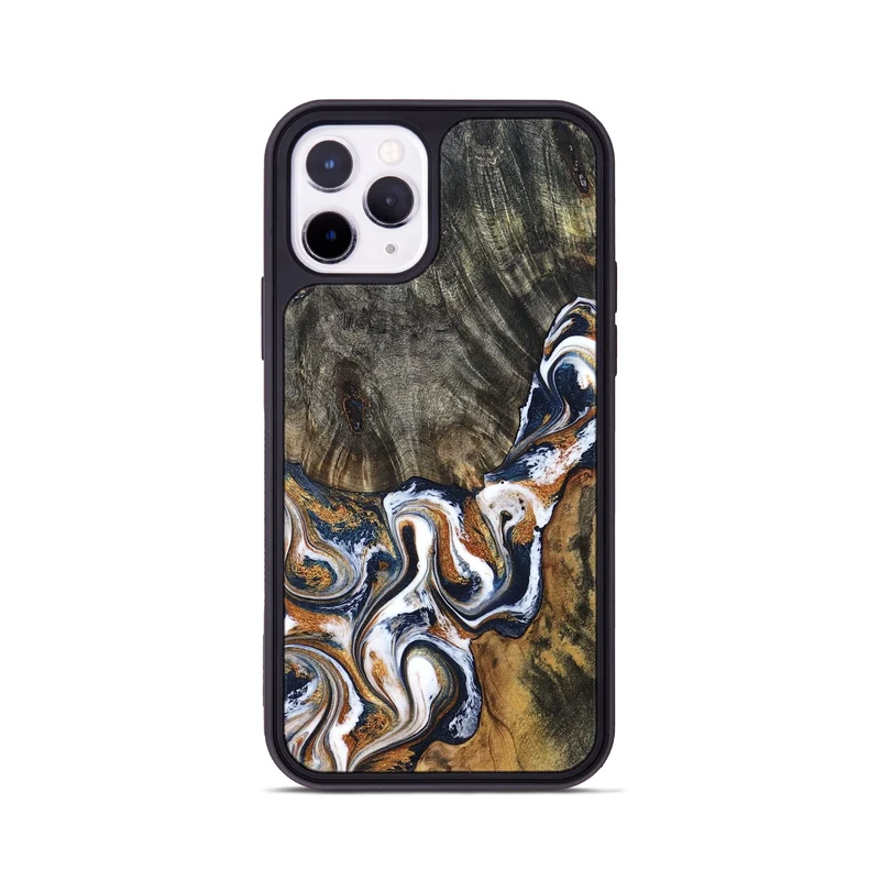 iPhone 11 Pro Wood Phone Case - Isai (Teal & Gold, 830003)