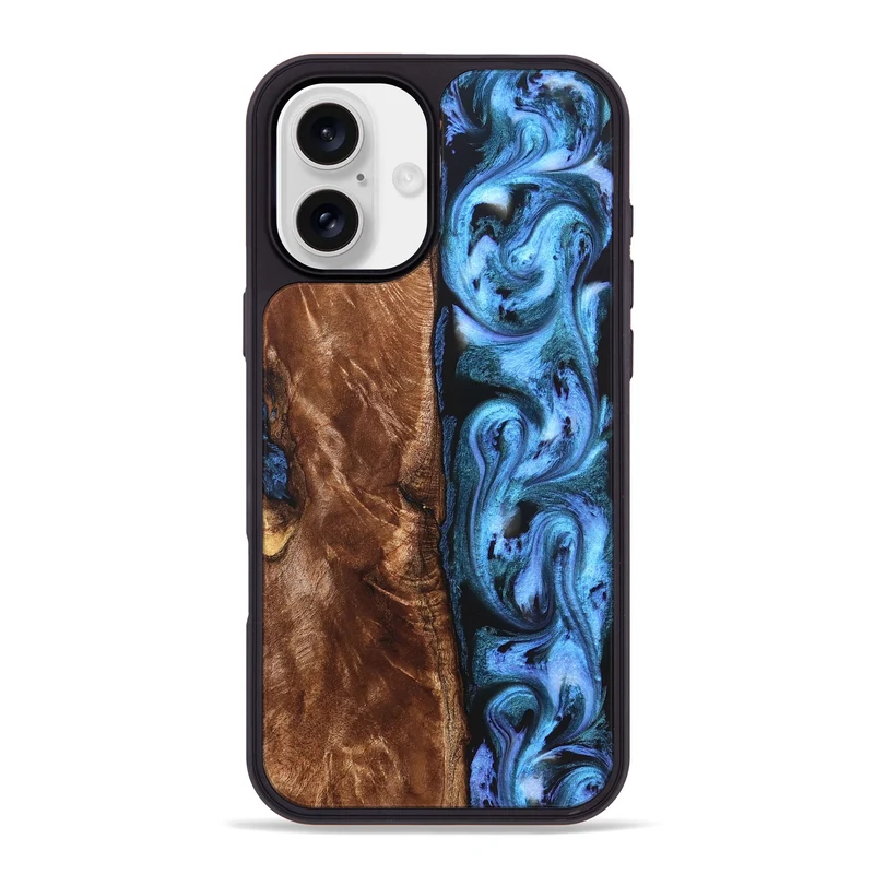 iPhone 16 Plus Wood Phone Case - Lily (Blue, 829989)