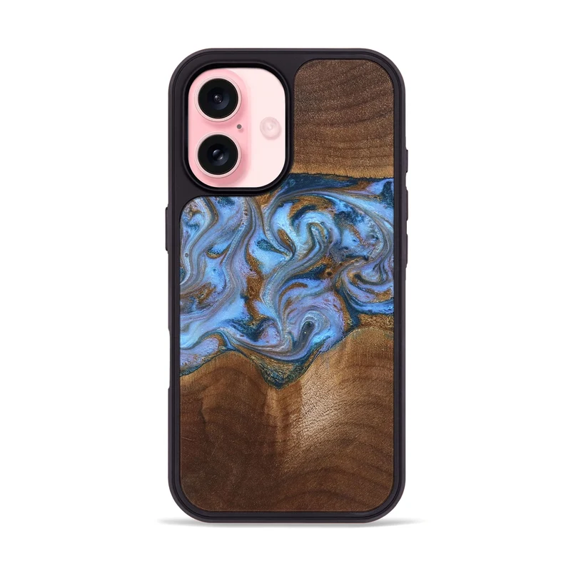 iPhone 16 Wood Phone Case - Ford (Teal & Gold, 830001)