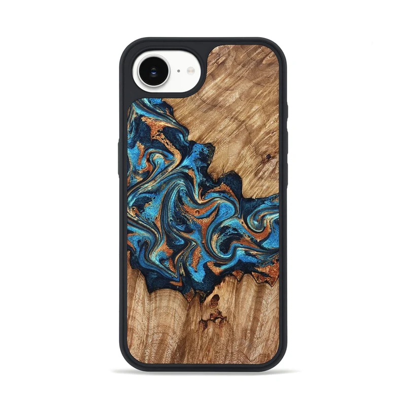 iPhone 16e Wood Phone Case - Indigo (Teal & Gold, 829999)