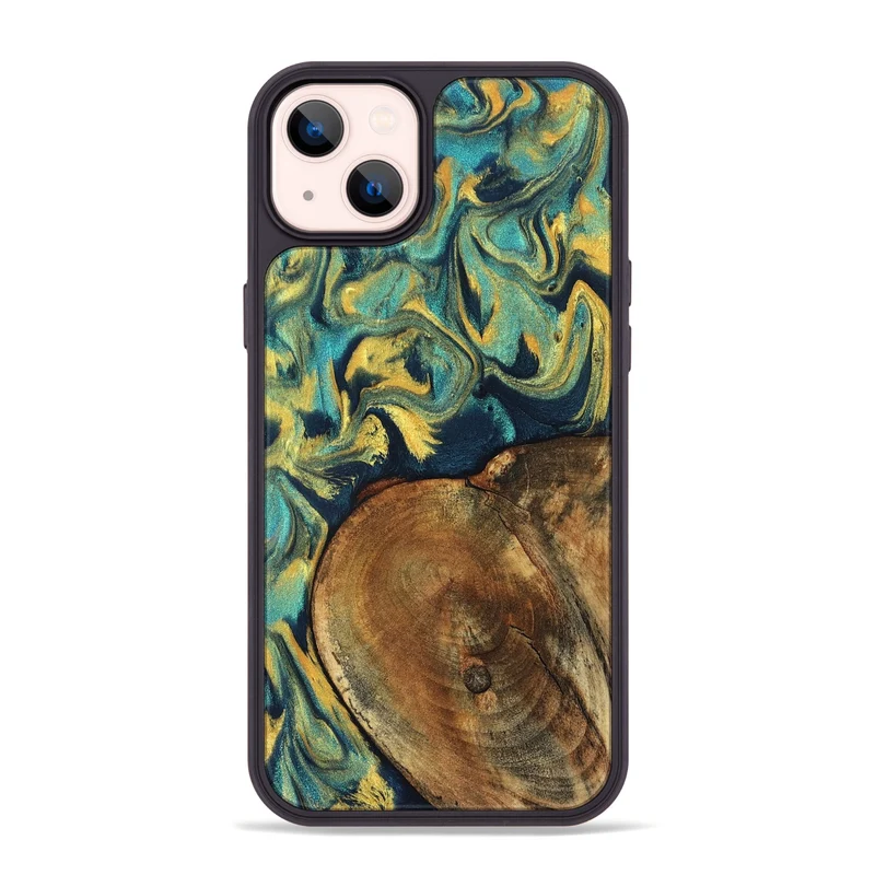 iPhone 14 Plus Wood Phone Case - Odie (Teal & Gold, 829995)