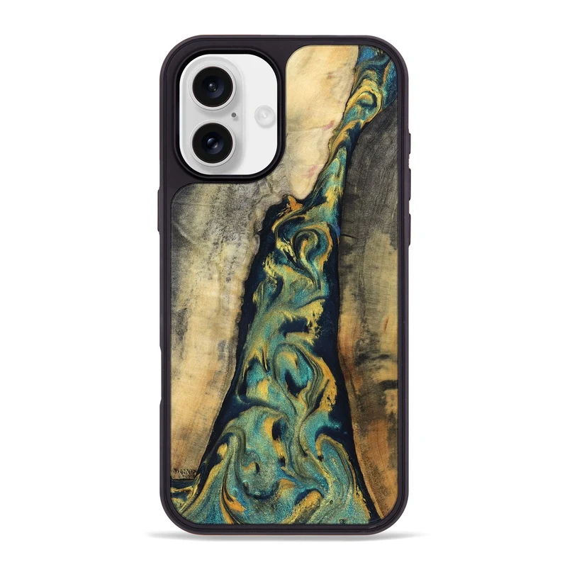 iPhone 16 Plus Wood Phone Case - Vicente (Teal & Gold, 830000)