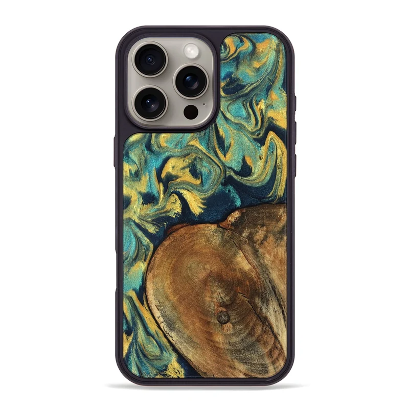 iPhone 16 Pro Max Wood Phone Case - Odie (Teal & Gold, 829995)