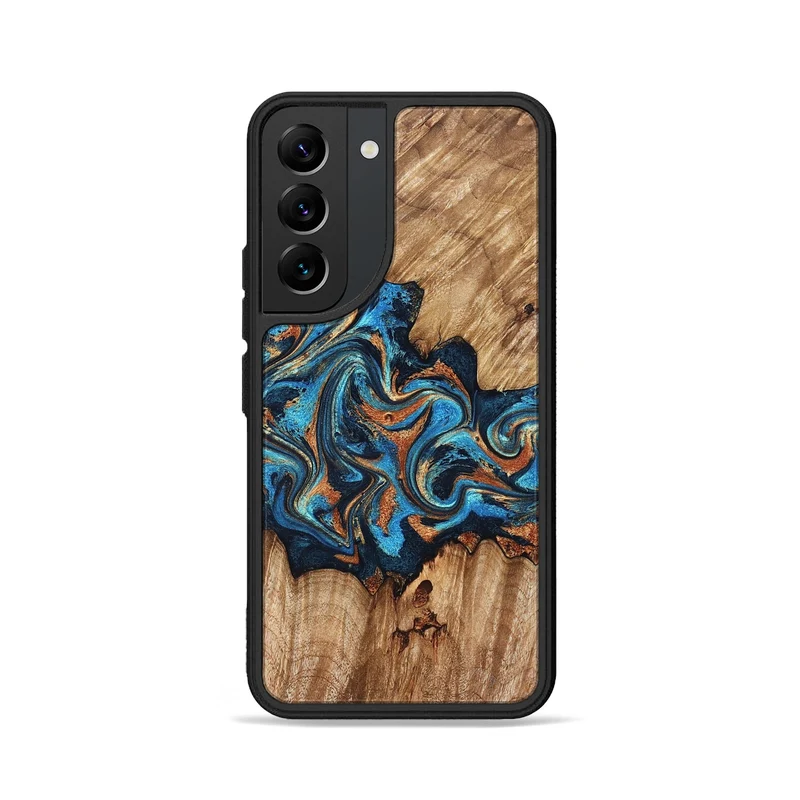 Galaxy S22 Wood Phone Case - Indigo (Teal & Gold, 829999)