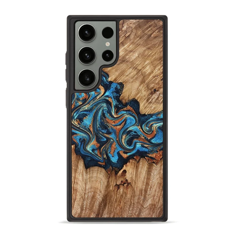 Galaxy S23 Ultra Wood Phone Case - Indigo (Teal & Gold, 829999)