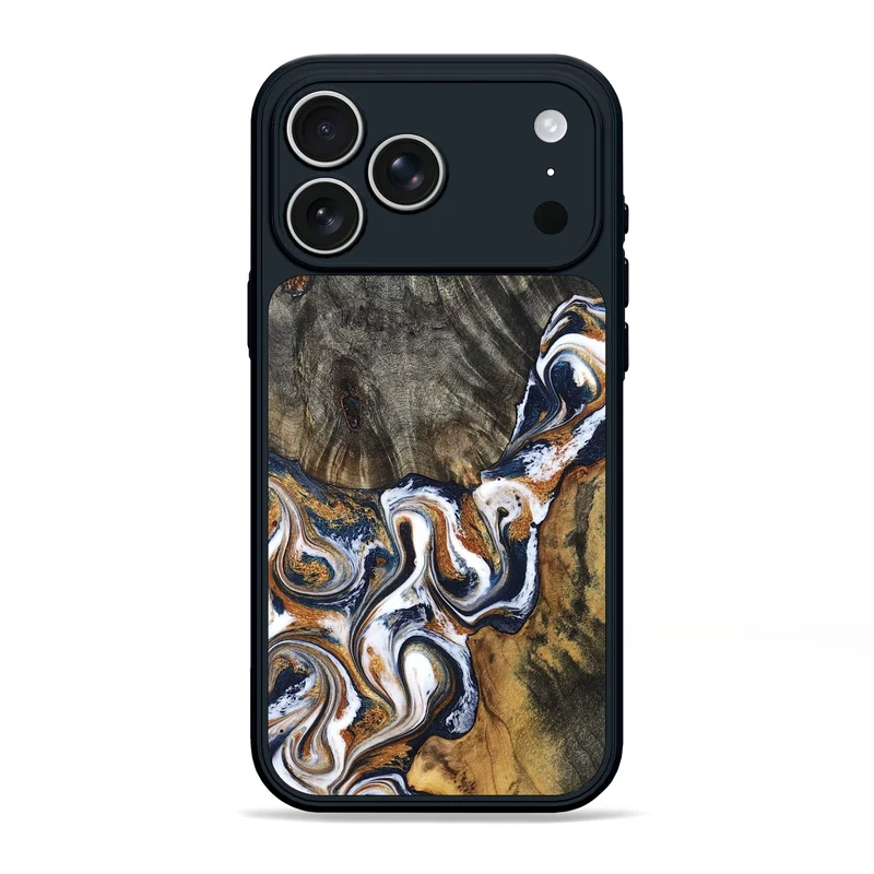 iPhone 17 Pro Max Wood Phone Case - Isai (Teal & Gold, 830003)