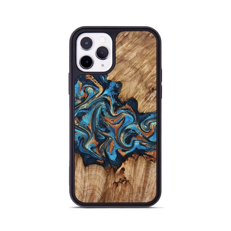 iPhone 11 Pro Wood Phone Case - Indigo (Teal & Gold, 829999)
