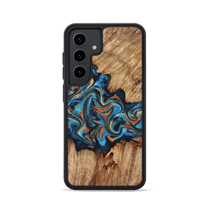 Galaxy S24 Wood Phone Case - Indigo (Teal & Gold, 829999)