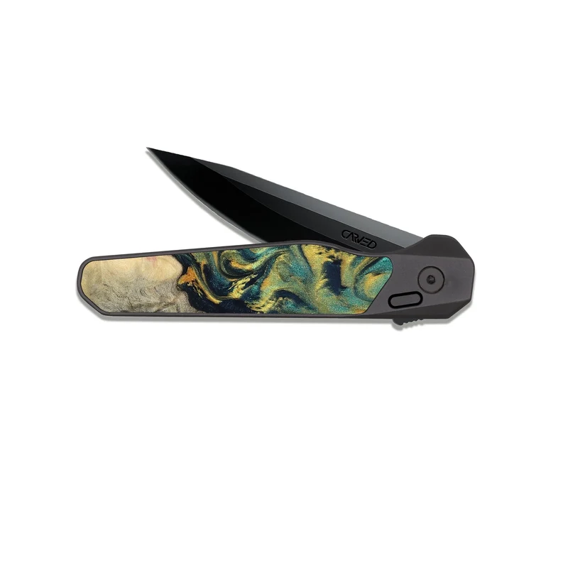 EDC Dark Slate Wood Pocket Knife - Vicente (Teal & Gold, 830000)