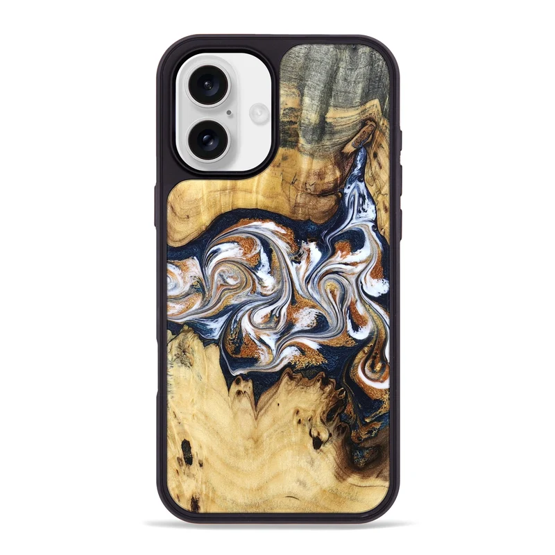 iPhone 16 Plus Wood Phone Case - Savanna (Teal & Gold, 830008)