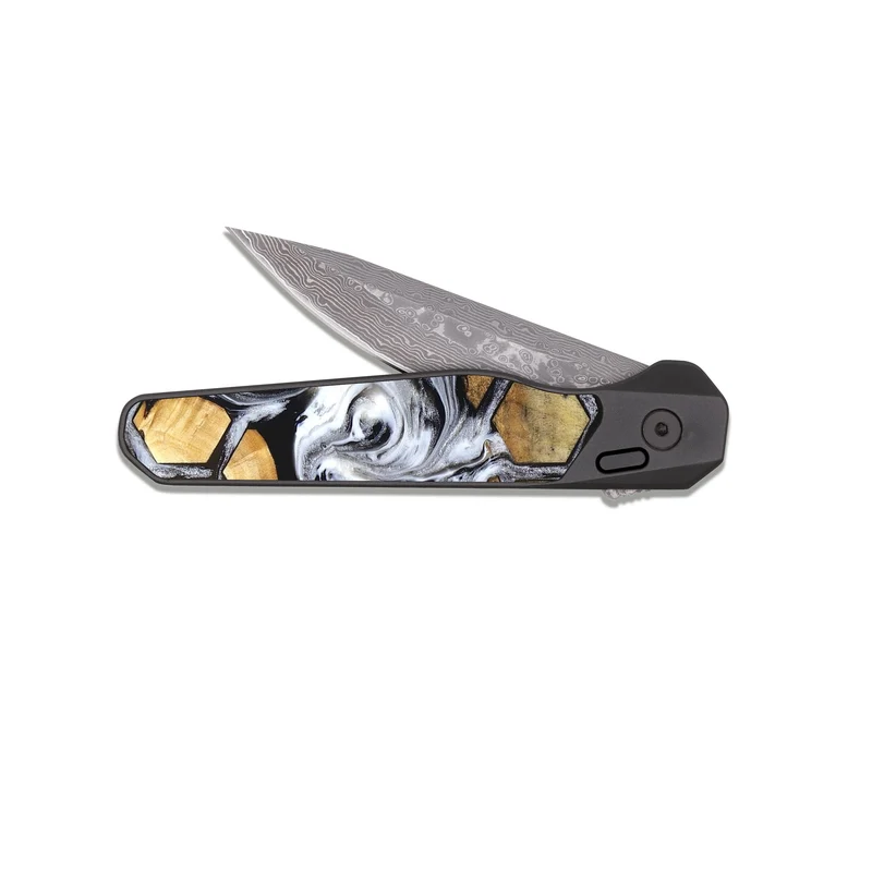 EDC Dark Damascus Wood Pocket Knife - Olive (Pattern, 829965)