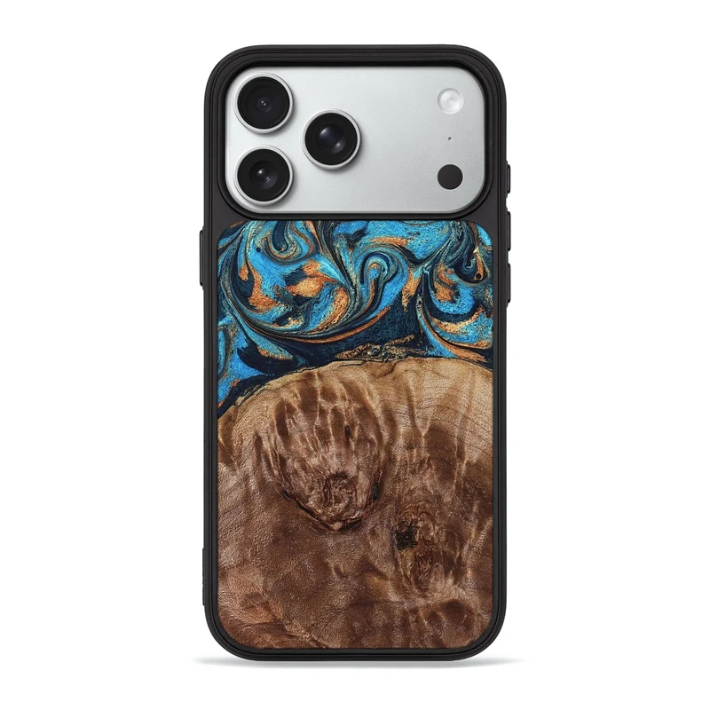iPhone 18 Pro Max Wood Phone Case - Nautica (Teal & Gold, 829996)