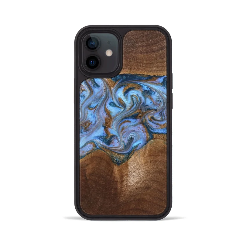 iPhone 12 Wood Phone Case - Ford (Teal & Gold, 830001)