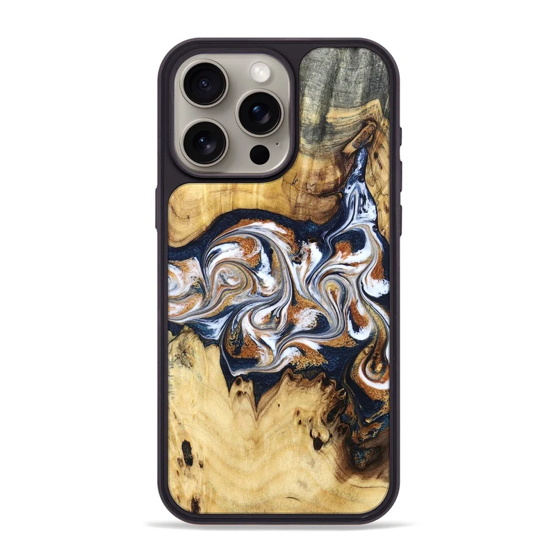 iPhone 15 Pro Max Wood Phone Case - Savanna (Teal & Gold, 830008)