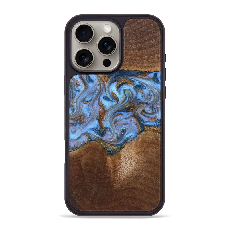 iPhone 16 Pro Max Wood Phone Case - Ford (Teal & Gold, 830001)