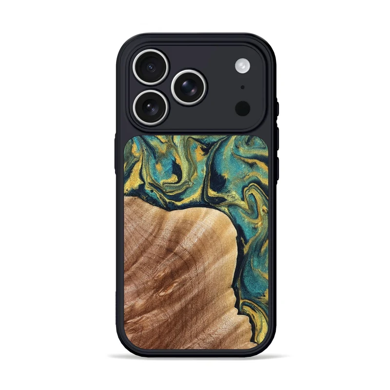iPhone 17 Pro Wood Phone Case - Julius (Teal & Gold, 830006)