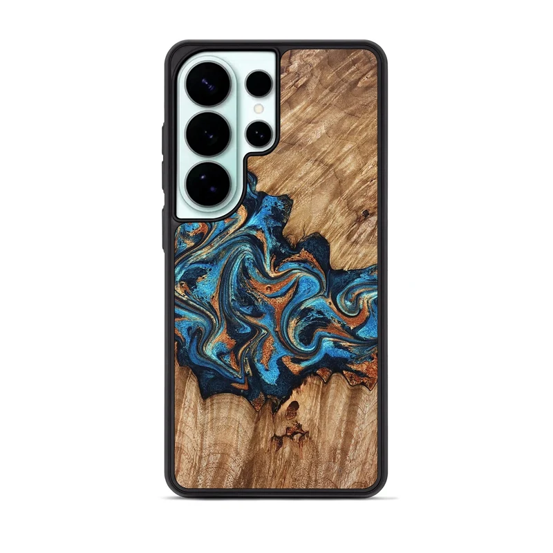 Galaxy S26 Ultra Wood Phone Case - Indigo (Teal & Gold, 829999)