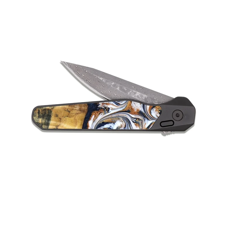EDC Dark Damascus Wood Pocket Knife - Savanna (Teal & Gold, 830008)