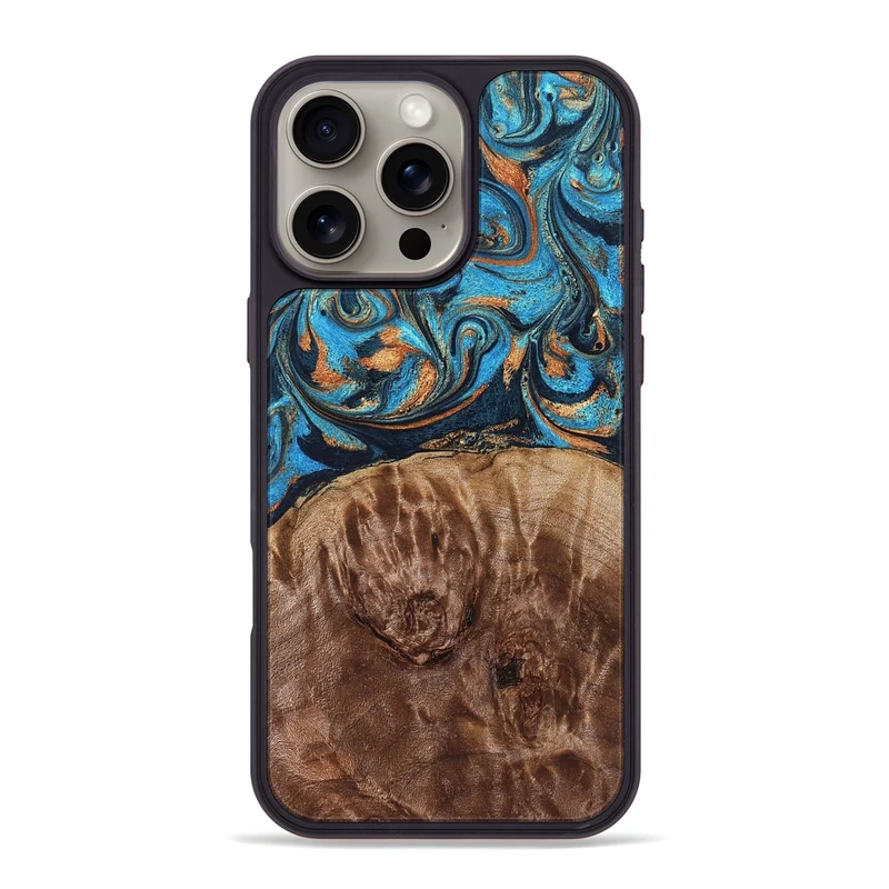 iPhone 16 Pro Max Wood Phone Case - Nautica (Teal & Gold, 829996)