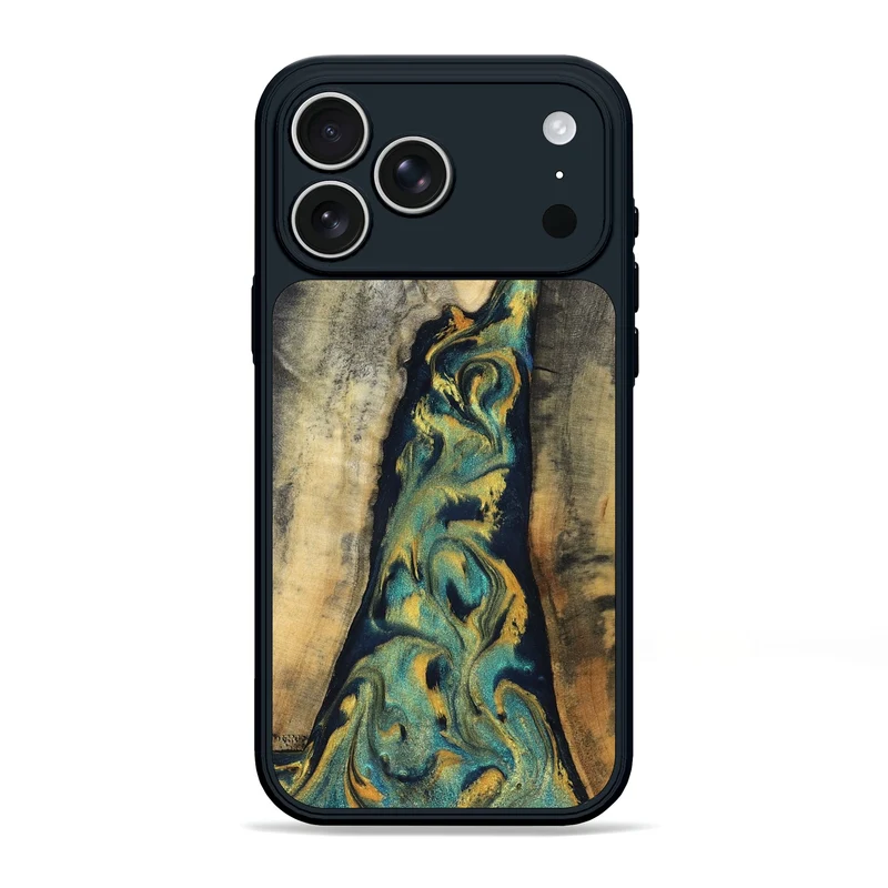 iPhone 17 Pro Max Wood Phone Case - Vicente (Teal & Gold, 830000)