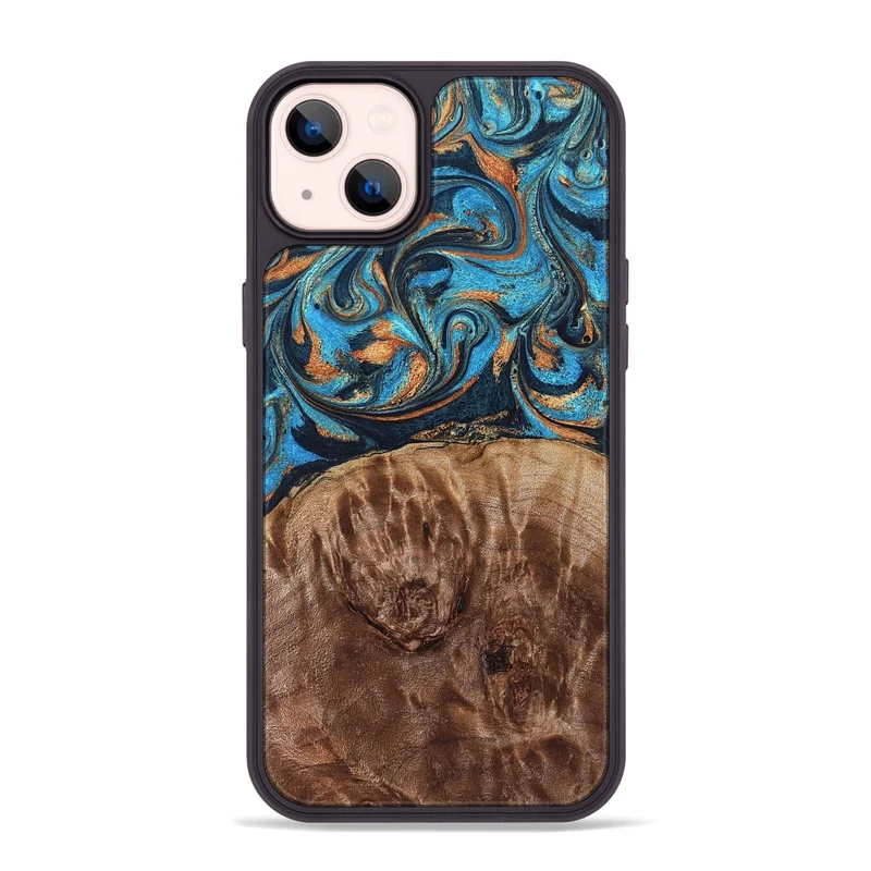 iPhone 14 Plus Wood Phone Case - Nautica (Teal & Gold, 829996)