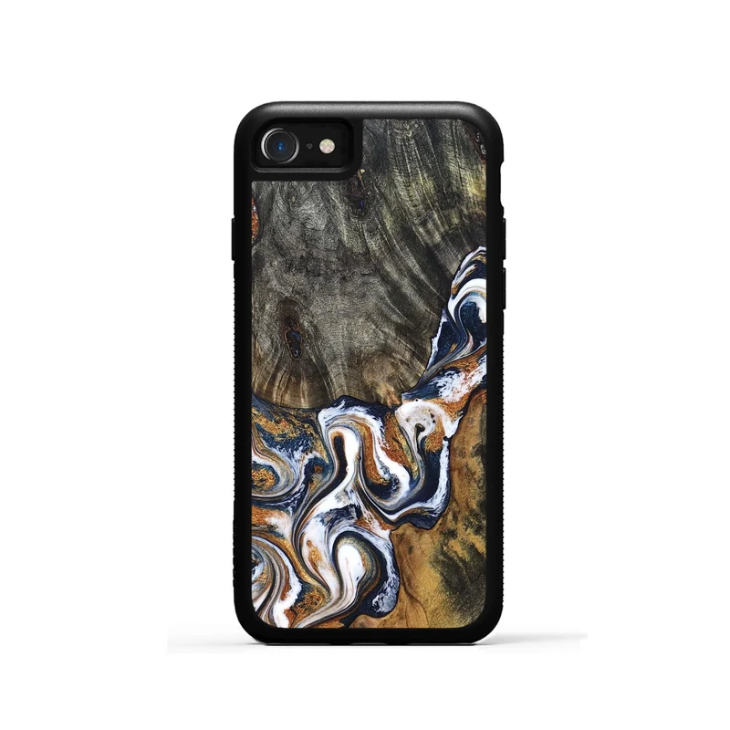 iPhone SE Wood Phone Case - Isai (Teal & Gold, 830003)