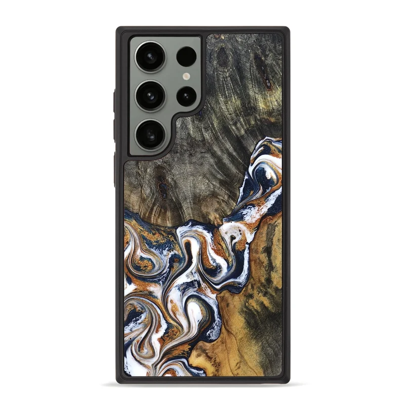 Galaxy S23 Ultra Wood Phone Case - Isai (Teal & Gold, 830003)