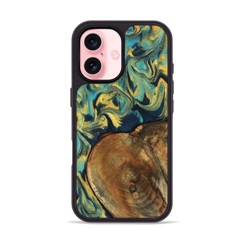 iPhone 16 Wood Phone Case - Odie (Teal & Gold, 829995)